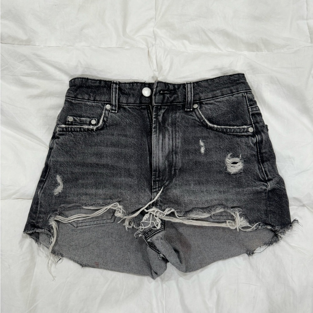 Zara Charcoal Distressed Jean Shorts